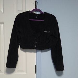 Bebe Black Fuzzy Cropped Sweater NWT Small